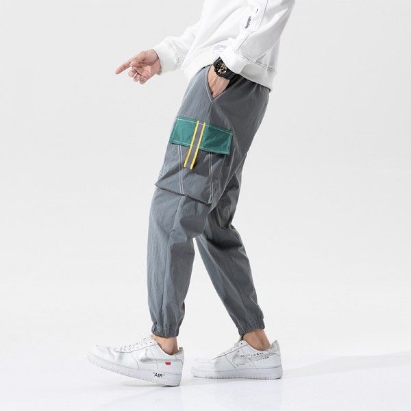 2020 overalls men's autumn and winter Korean fashion brand loose legged Capris youth versatile men's casual pants 