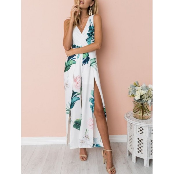 Cross border wish2018 Amazon European and American long skirt women's popular sexy V-neck split dress in stock