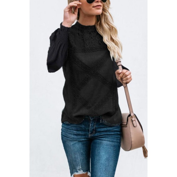 Sumaton 2018 European and American fashion lace autumn long sleeve geometric splicing top long sleeve women's top