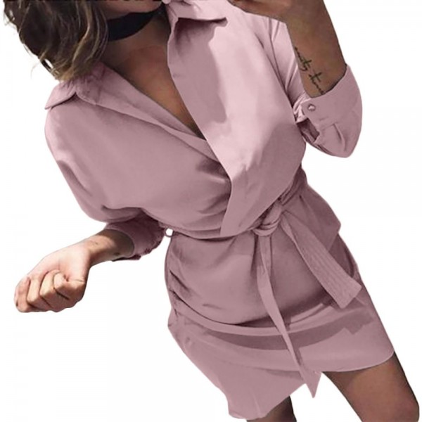 Cross border European and American women's clothing eBay express new belt irregular shirt dress