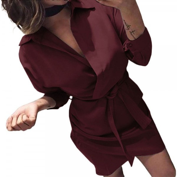 Cross border European and American women's clothing eBay express new belt irregular shirt dress