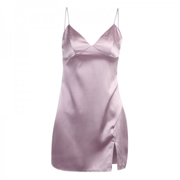 Wishebay new summer solid sexy dress 23166p Satin sling small split slim skirt 