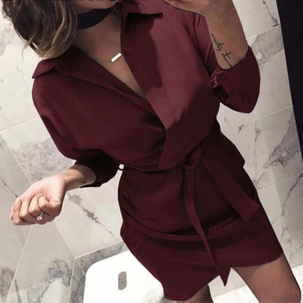 Cross border European and American women's clothing eBay express new belt irregular shirt dress