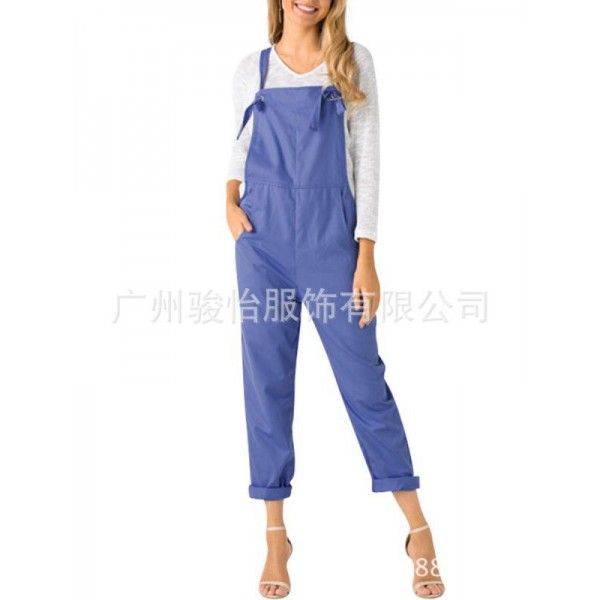 Europe and the United States in the summer of 2018 loose casual pocket belt pants women's large one-piece pants 