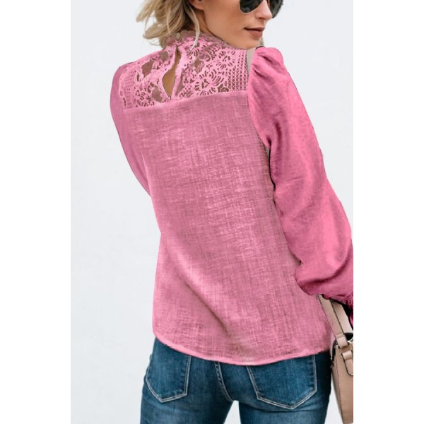 Sumaton 2018 European and American fashion lace autumn long sleeve geometric splicing top long sleeve women's top