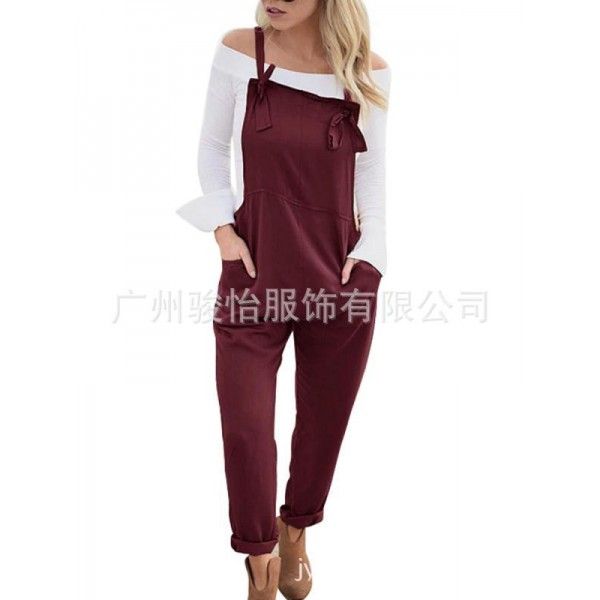 Europe and the United States in the summer of 2018 loose casual pocket belt pants women's large one-piece pants 