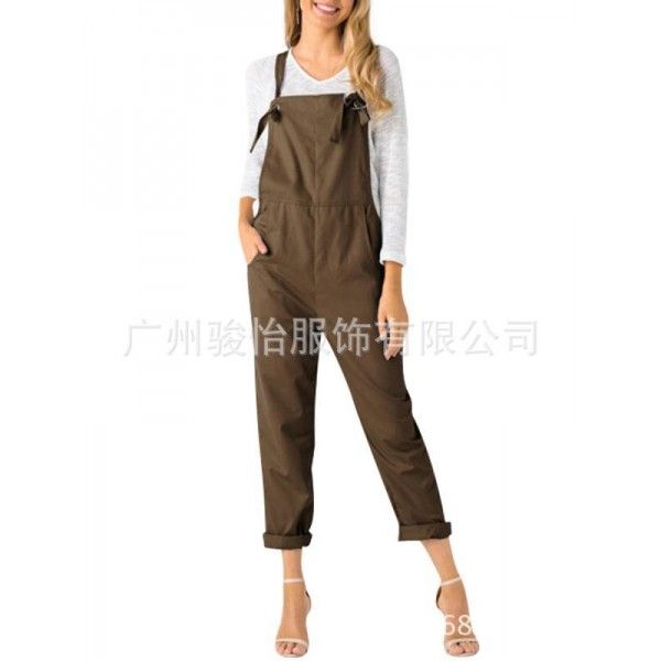 Europe and the United States in the summer of 2018 loose casual pocket belt pants women's large one-piece pants 