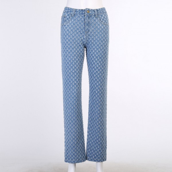 Europe and the United States 2020 autumn new slim women's casual pants 23459p personalized wash pattern jeans