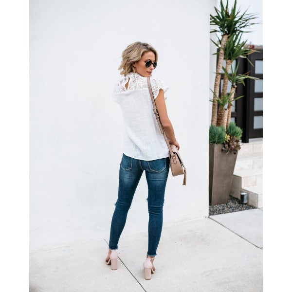 European and American clothing summer lace T-shirt summer short sleeve geometric stitching lace top 