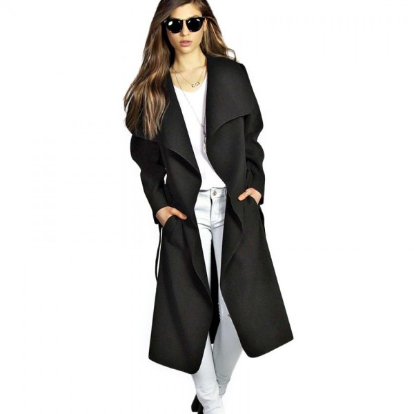 Express trade original single women's coat windbreaker Europe station autumn and winter Belt Large woolen coat