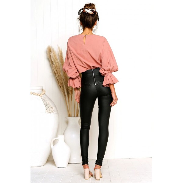 Sumitong new European and American foreign trade women's autumn solid color trumpet sleeve top is available