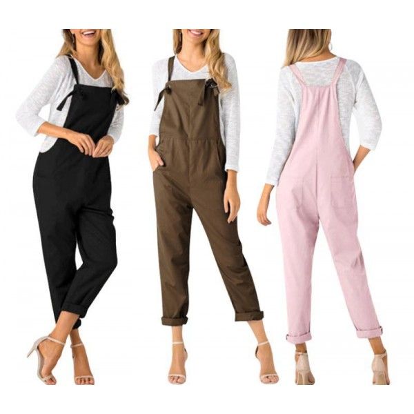 Europe and the United States in the summer of 2018 loose casual pocket belt pants women's large one-piece pants 
