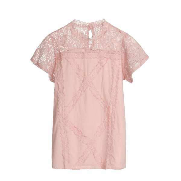 European and American clothing summer lace T-shirt summer short sleeve geometric stitching lace top 