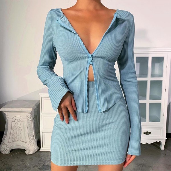 European and American new sexy zipper cardigan 93338 foreign trade cross border temperament slim long sleeve top autumn women's wear