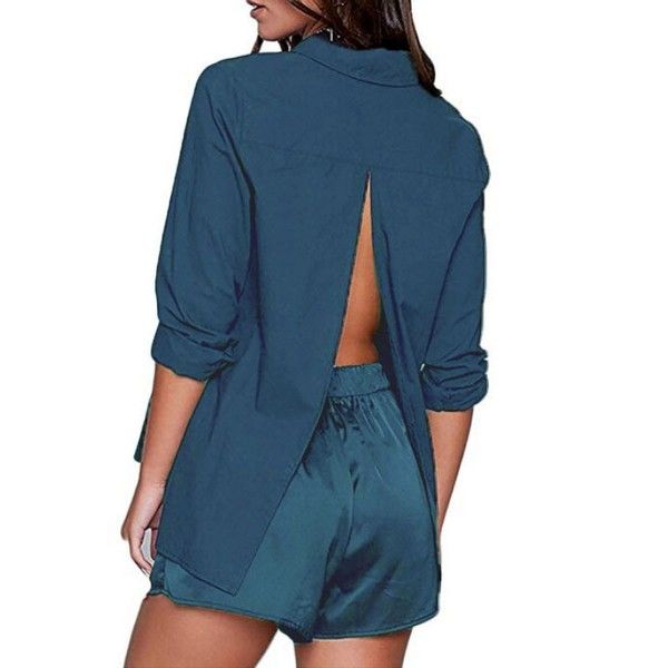 Direct sales of new long sleeve split back shirt for women's clothing manufacturers 