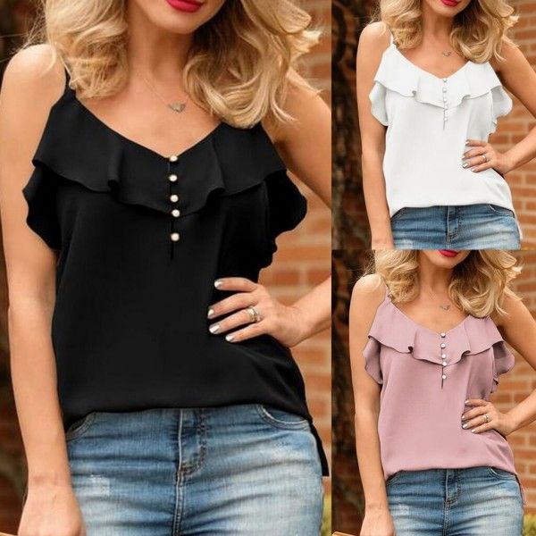 Wish express summer sweet Ruffle suspender top Ama...