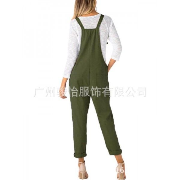 Europe and the United States in the summer of 2018 loose casual pocket belt pants women's large one-piece pants 