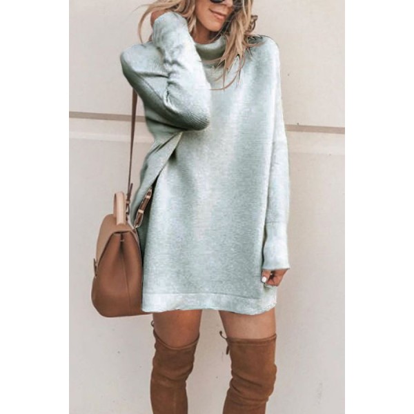 EBay express Europe women's autumn new high collar long sleeve loose and simple skirt 