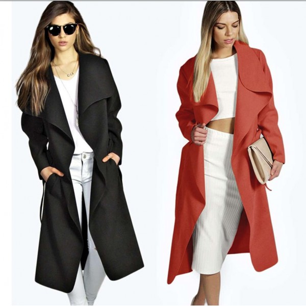 Express trade original single women's coat windbreaker Europe station autumn and winter Belt Large woolen coat