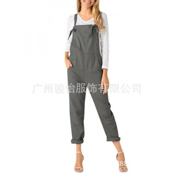 Europe and the United States in the summer of 2018 loose casual pocket belt pants women's large one-piece pants 