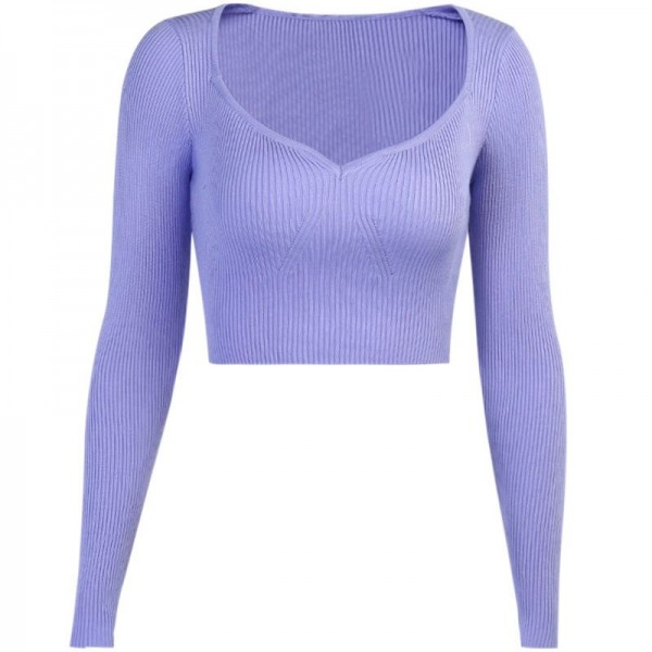 European and American fashion autumn new long sleeve slim top women's 23222p sexy peach heart V-Neck Sweater 
