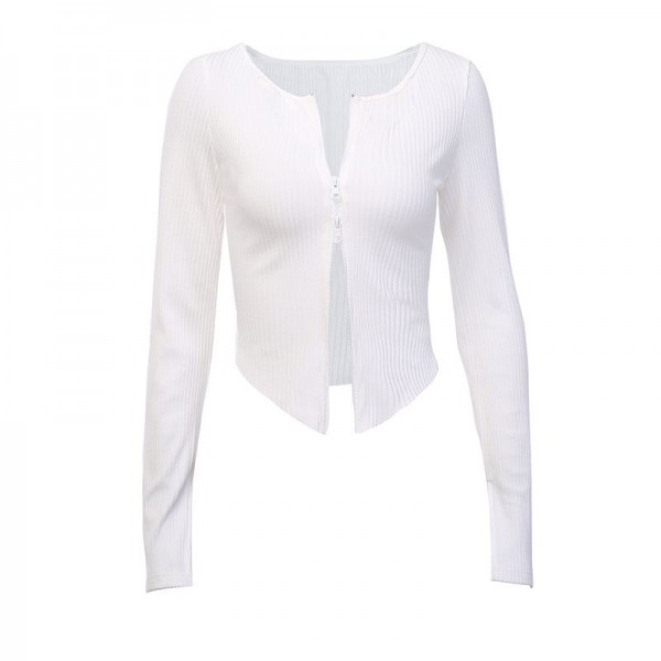 European and American new sexy zipper cardigan 93338 foreign trade cross border temperament slim long sleeve top autumn women's wear