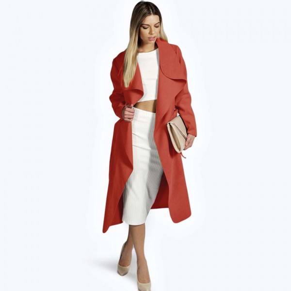 Express trade original single women's coat windbreaker Europe station autumn and winter Belt Large woolen coat