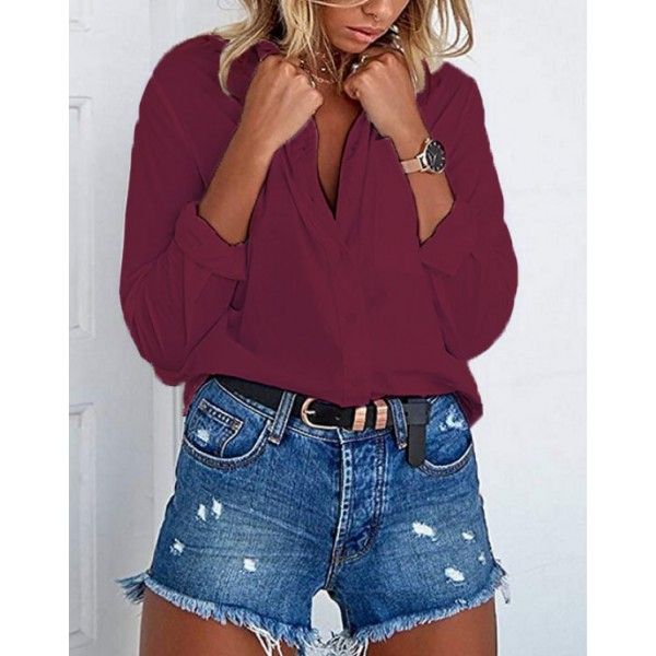 Direct sales of new long sleeve split back shirt for women's clothing manufacturers 