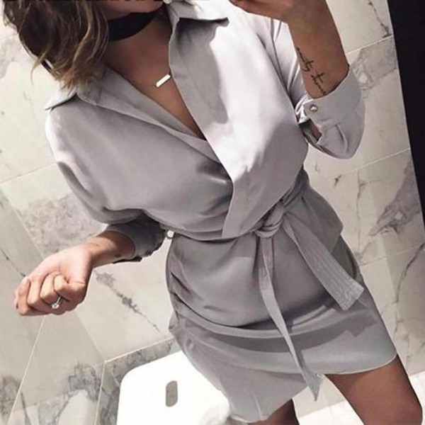 Cross border European and American women's clothing eBay express new belt irregular shirt dress