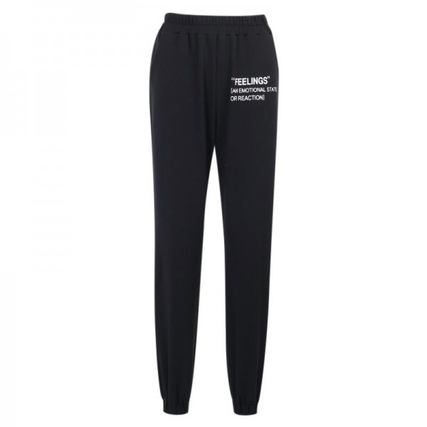 European and American foreign trade new pure color slim fit sports casual pants women's 23223p elastic waist letter printing pants women's