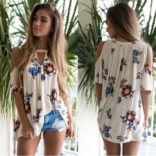 2017 summer foreign trade new women's European station small shirt fashion off shoulder small shirt Floral Top