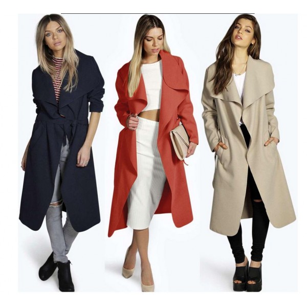 Express trade original single women's coat windbreaker Europe station autumn and winter Belt Large woolen coat