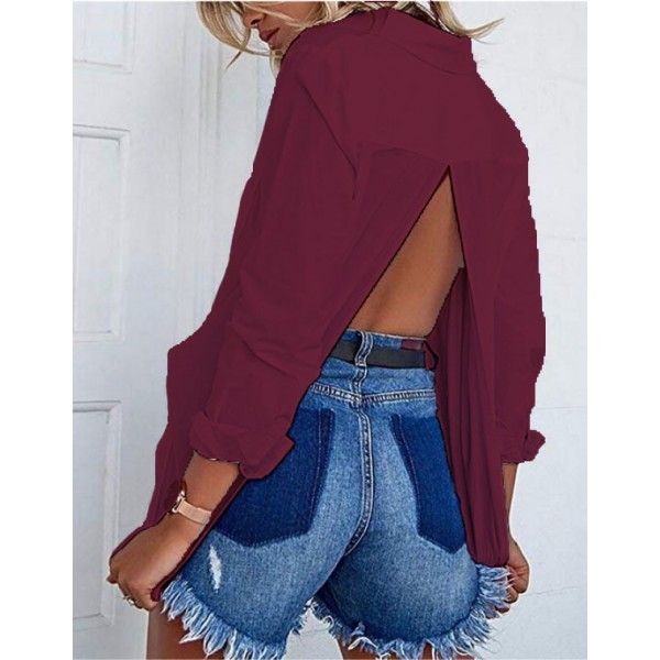 Direct sales of new long sleeve split back shirt for women's clothing manufacturers 