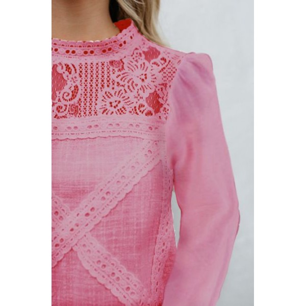 Sumaton 2018 European and American fashion lace autumn long sleeve geometric splicing top long sleeve women's top