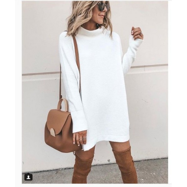 EBay express Europe women's autumn new high collar long sleeve loose and simple skirt 