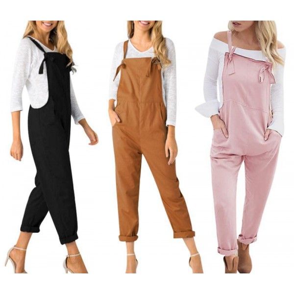 Europe and the United States in the summer of 2018 loose casual pocket belt pants women's large one-piece pants 
