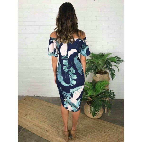 2018 Amazon eBay European and American women's Beach skirt one shoulder tree leaf print split dress 