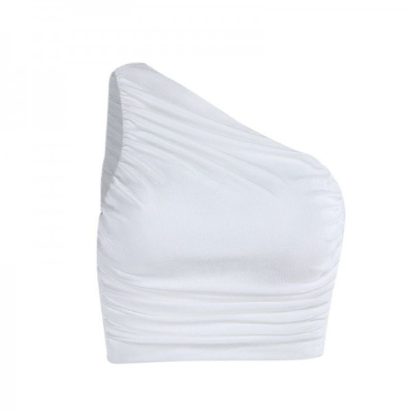 European and American foreign trade fashion new waistcoat women's 28453p sexy one shoulder solid color slim pleated waistcoat women's hair