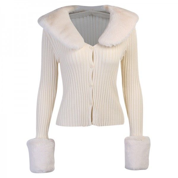 European and American foreign trade in autumn and winter 2020 new long sleeve top 23413p sexy wool collar knitted coat female 