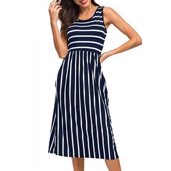 EBay Amazon wish cross border European and American women's summer stripe stitching dress 