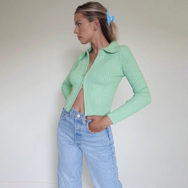 Europe and the United States in 2019 autumn and winter new knitted base coat 83176 sweater manufacturers direct zipper half high collar women 