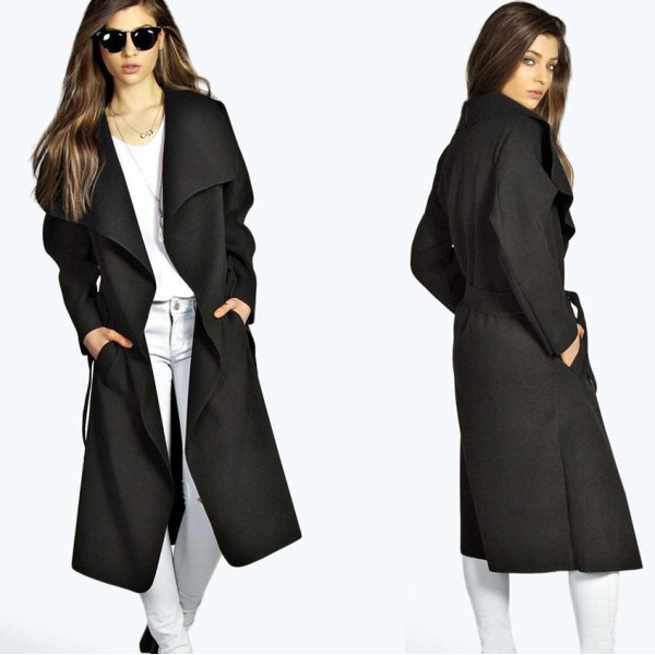 Express trade original single women's coat windbreaker Europe station autumn and winter Belt Large woolen coat