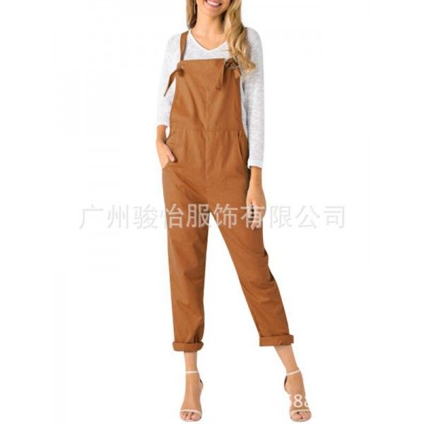 Europe and the United States in the summer of 2018 loose casual pocket belt pants women's large one-piece pants 