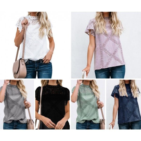 European and American clothing summer lace T-shirt...
