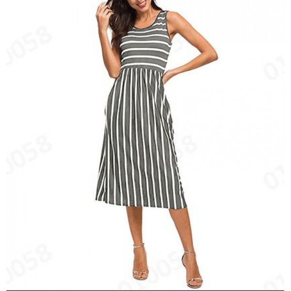 EBay Amazon wish cross border European and American women's summer stripe stitching dress 