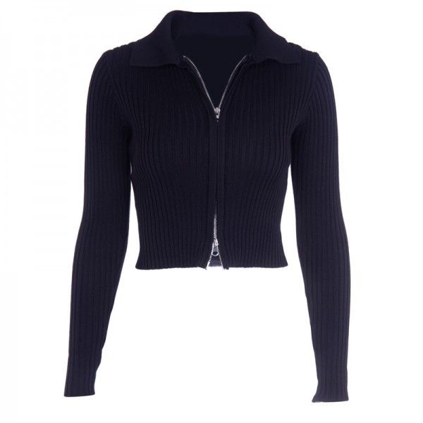 Europe and the United States in 2019 autumn and winter new knitted base coat 83176 sweater manufacturers direct zipper half high collar women 