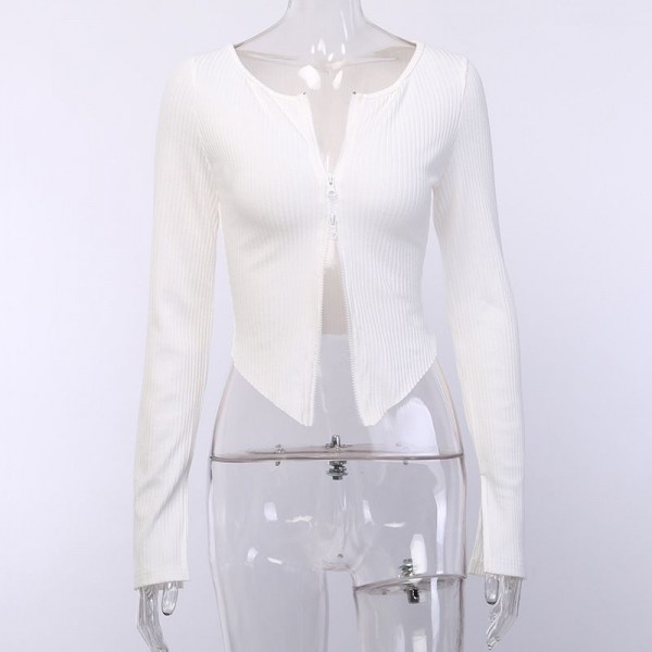 European and American new sexy zipper cardigan 93338 foreign trade cross border temperament slim long sleeve top autumn women's wear