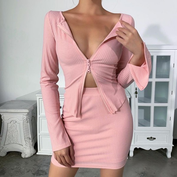 European and American new sexy zipper cardigan 93338 foreign trade cross border temperament slim long sleeve top autumn women's wear