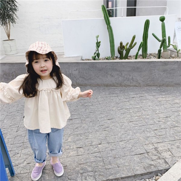 2020 children's spring new women's clothing Korean version nine sleeve shirt with ear edge 20130