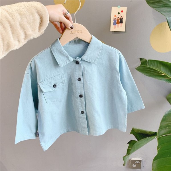 2020 children's spring new children's Korean version Lapel embroidery long sleeve shirt 20135